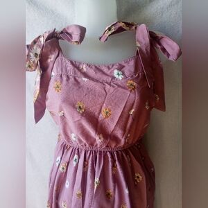 Mauve Floral Tie-Shoulder Sundress